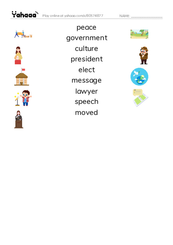 RAZ Vocabulary K: Barack Obama PDF three columns match words
