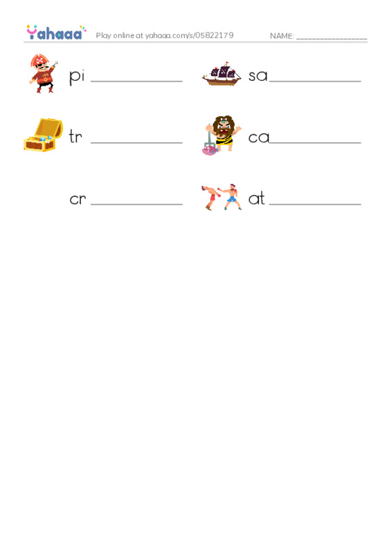 RAZ Vocabulary K: Blackbeard the Pirate PDF worksheet writing row