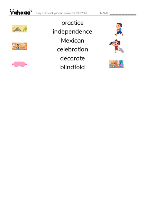 RAZ Vocabulary K: Carloss Family Celebration PDF three columns match words