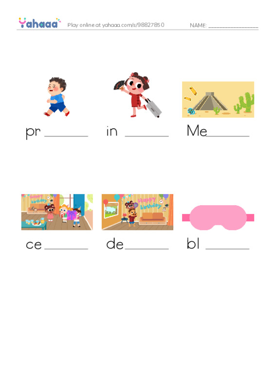 RAZ Vocabulary K: Carloss Family Celebration PDF worksheet to fill in words gaps