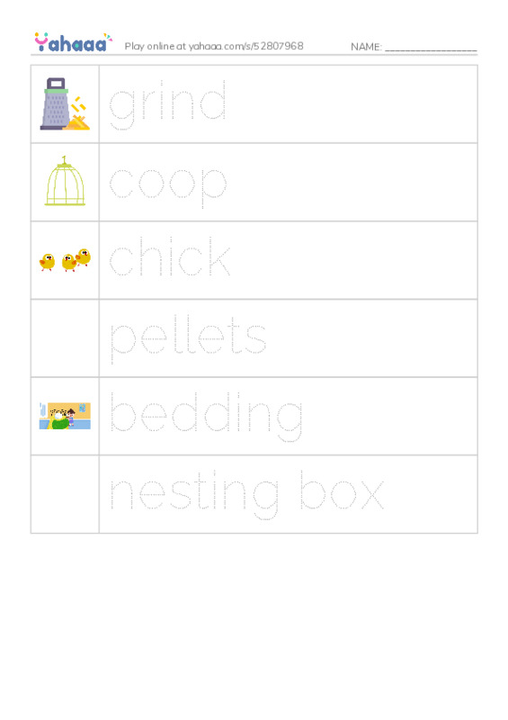 RAZ Vocabulary K: Chickens in My Backyard PDF one column image words