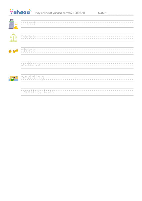 RAZ Vocabulary K: Chickens in My Backyard PDF write between the lines worksheet