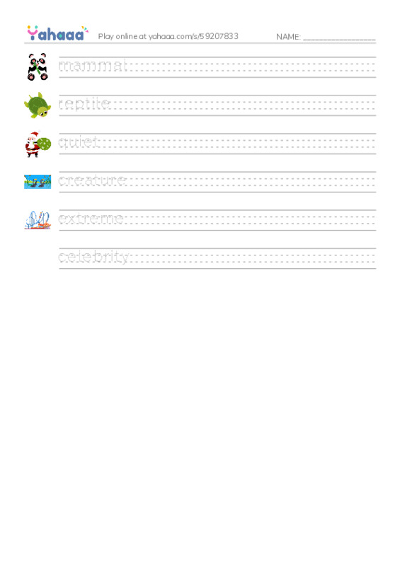 RAZ Vocabulary K: Extreme Animals PDF write between the lines worksheet