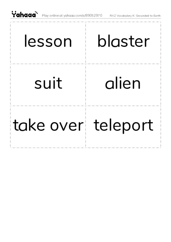 RAZ Vocabulary K: Grounded to Earth PDF two columns flashcards