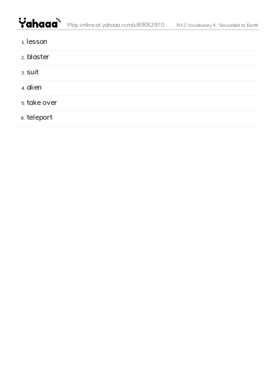 RAZ Vocabulary K: Grounded to Earth PDF words glossary