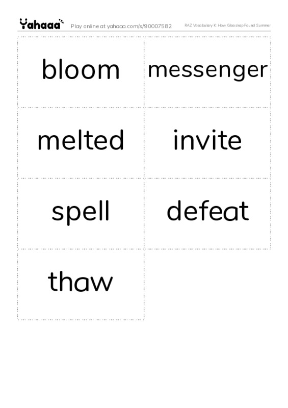 RAZ Vocabulary K: How Glooskap Found Summer PDF two columns flashcards
