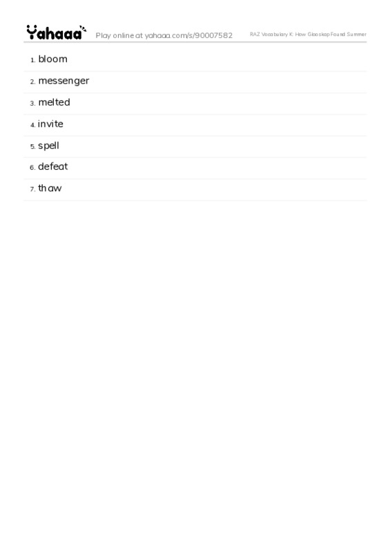 RAZ Vocabulary K: How Glooskap Found Summer PDF words glossary