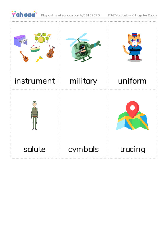RAZ Vocabulary K: Hugs for Daddy PDF flaschards with images
