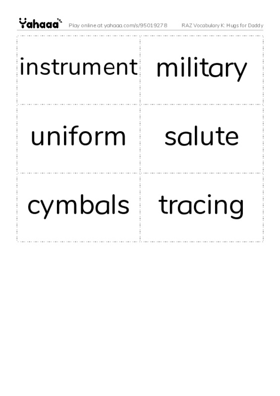RAZ Vocabulary K: Hugs for Daddy PDF two columns flashcards