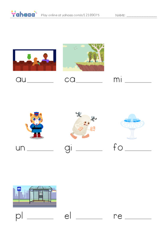 RAZ Vocabulary K: I Love City Parks PDF worksheet to fill in words gaps