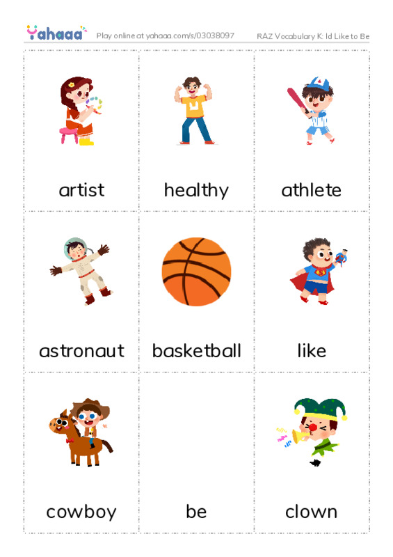 RAZ Vocabulary K: Id Like to Be PDF flaschards with images