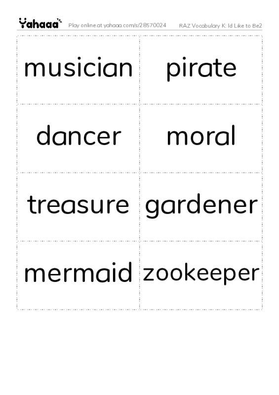 RAZ Vocabulary K: Id Like to Be2 PDF two columns flashcards