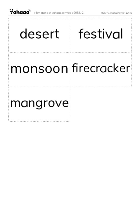 RAZ Vocabulary K: India PDF two columns flashcards