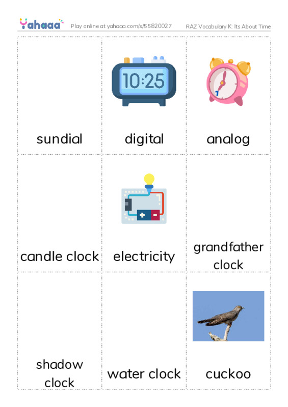 RAZ Vocabulary K: Its About Time PDF flaschards with images