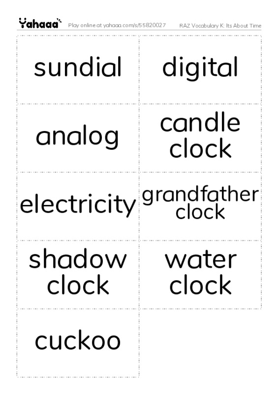 RAZ Vocabulary K: Its About Time PDF two columns flashcards