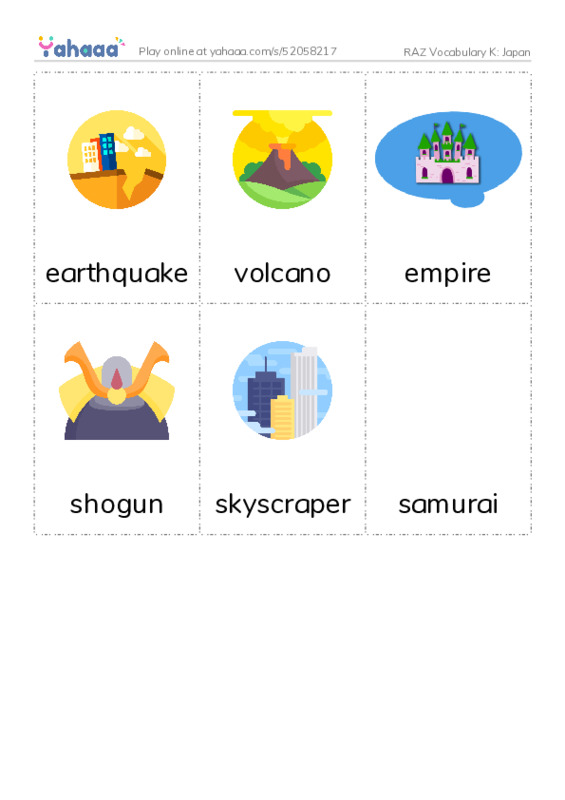 RAZ Vocabulary K: Japan PDF flaschards with images