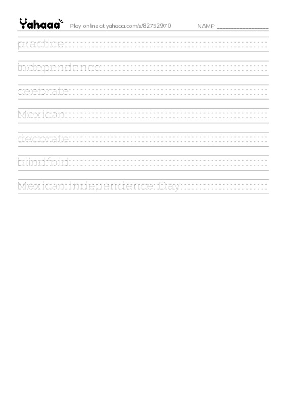 RAZ Vocabulary K: Marias Family Celebration PDF write between the lines worksheet