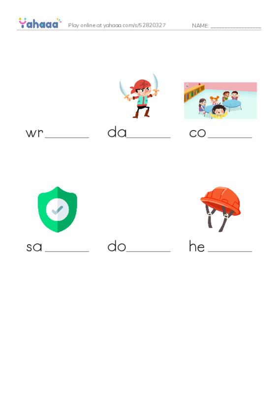 RAZ Vocabulary K: Playing it Safe PDF worksheet to fill in words gaps