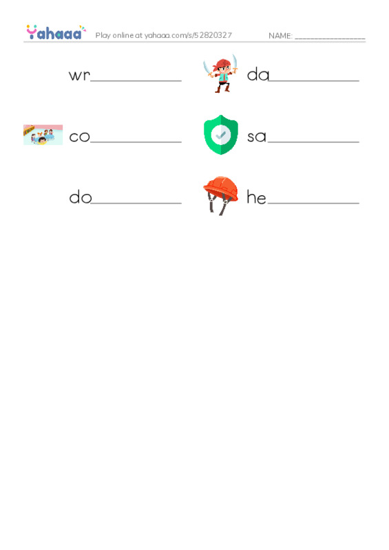 RAZ Vocabulary K: Playing it Safe PDF worksheet writing row