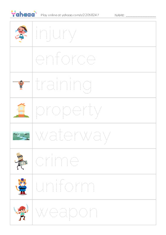 RAZ Vocabulary K: Police Officers PDF one column image words
