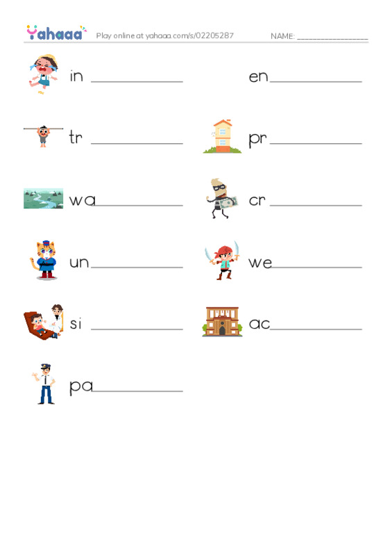 RAZ Vocabulary K: Police Officers PDF worksheet writing row