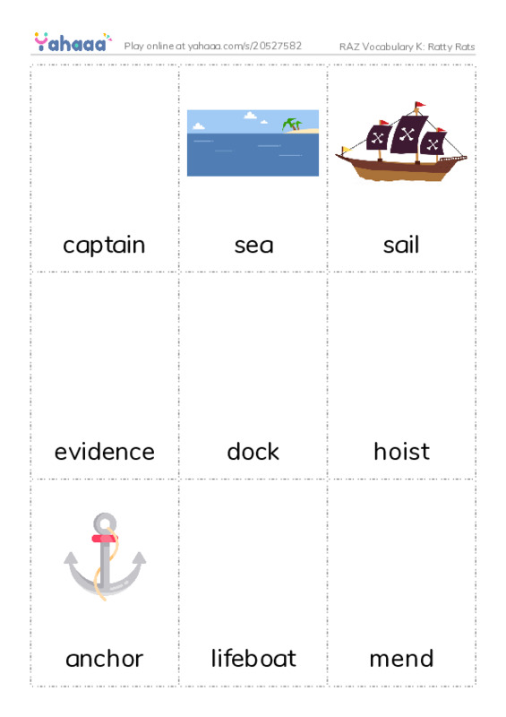 RAZ Vocabulary K: Ratty Rats PDF flaschards with images