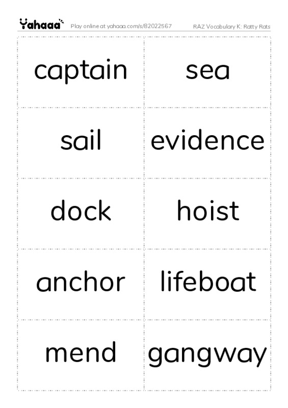 RAZ Vocabulary K: Ratty Rats PDF two columns flashcards