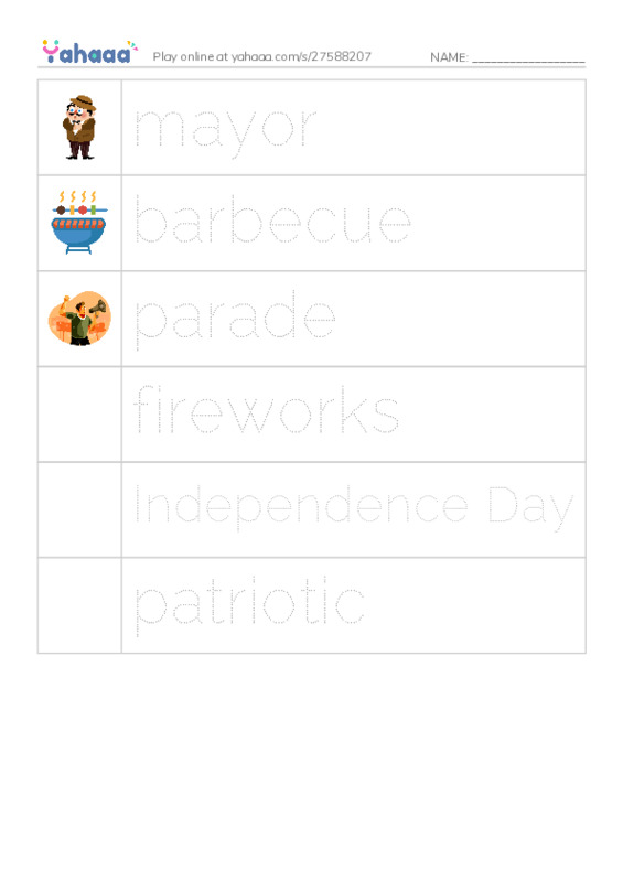 RAZ Vocabulary K: Sams Fourth of July PDF one column image words