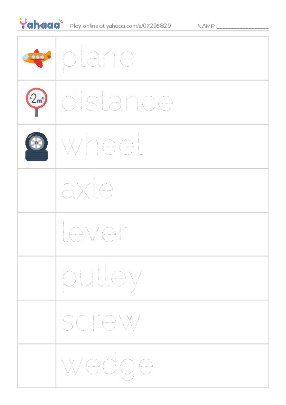 RAZ Vocabulary K: Simple Machines PDF one column image words