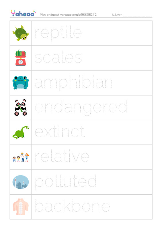 RAZ Vocabulary K: Slithery and Slimy PDF one column image words