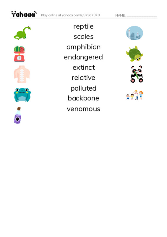 RAZ Vocabulary K: Slithery and Slimy PDF three columns match words