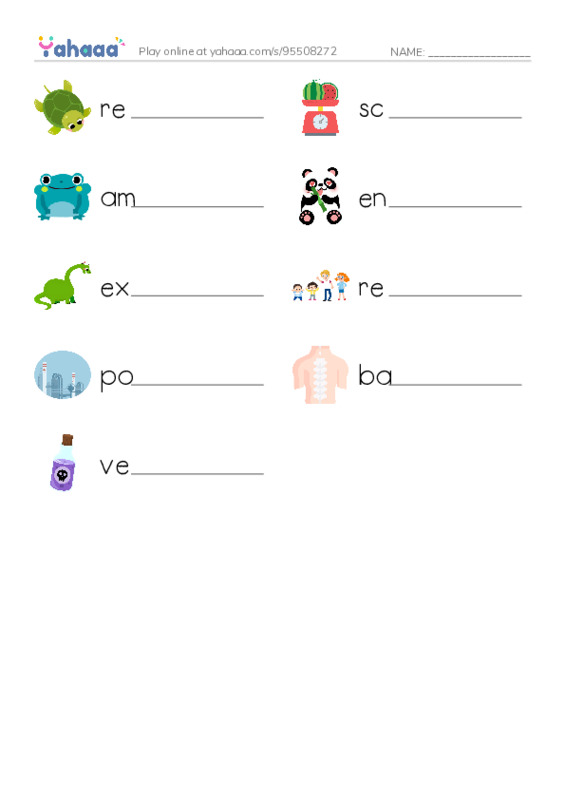 RAZ Vocabulary K: Slithery and Slimy PDF worksheet writing row