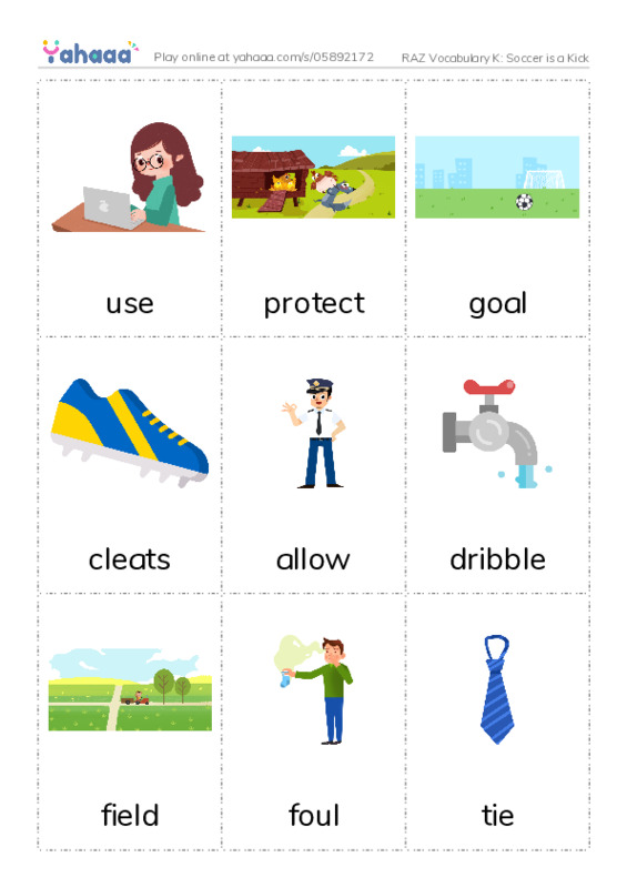 RAZ Vocabulary K: Soccer is a Kick PDF flaschards with images