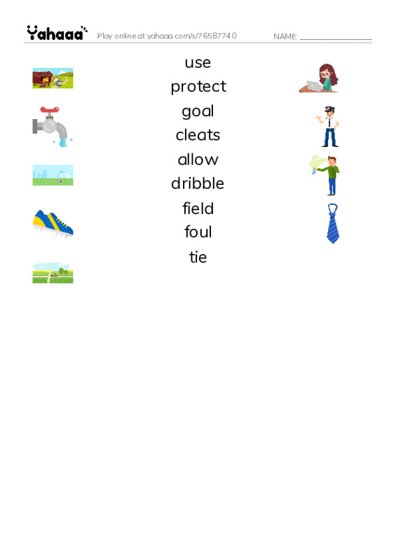 RAZ Vocabulary K: Soccer is a Kick PDF three columns match words