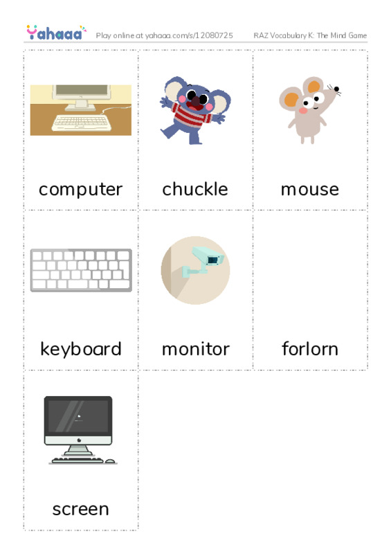 RAZ Vocabulary K: The Mind Game PDF flaschards with images