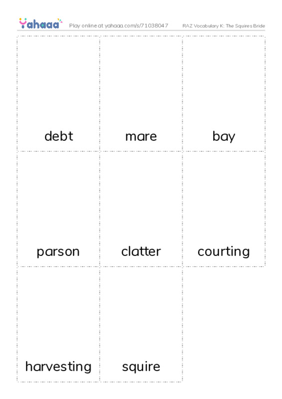 RAZ Vocabulary K: The Squires Bride PDF flaschards with images