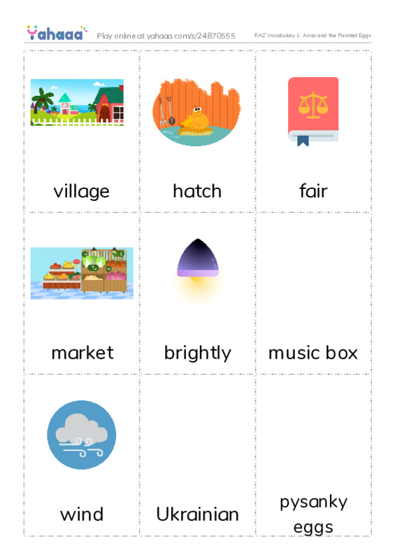 RAZ Vocabulary L: Anna and the Painted Eggs PDF flaschards with images