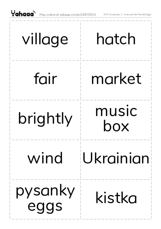 RAZ Vocabulary L: Anna and the Painted Eggs PDF two columns flashcards