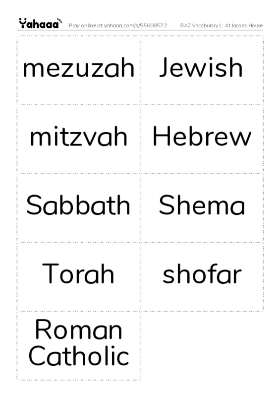 RAZ Vocabulary L: At Jacobs House PDF two columns flashcards