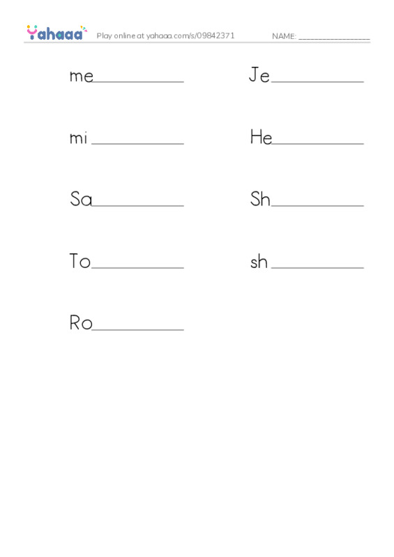 RAZ Vocabulary L: At Jacobs House PDF worksheet writing row