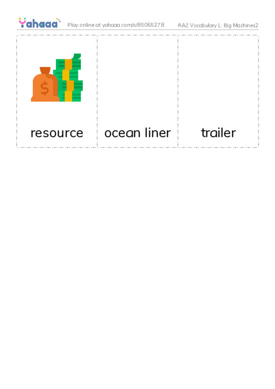 RAZ Vocabulary L: Big Machines2 PDF flaschards with images