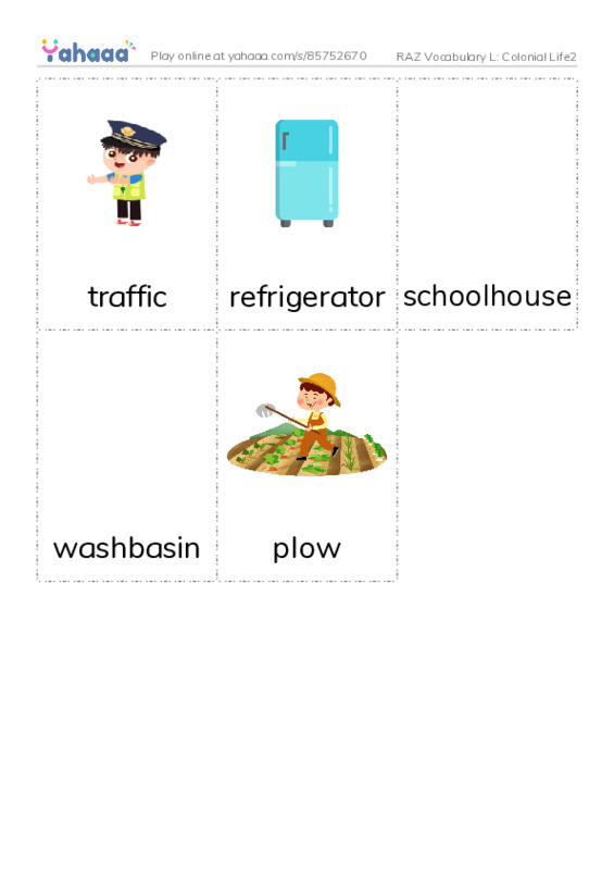 RAZ Vocabulary L: Colonial Life2 PDF flaschards with images