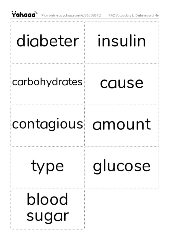 RAZ Vocabulary L: Diabetes and Me PDF two columns flashcards