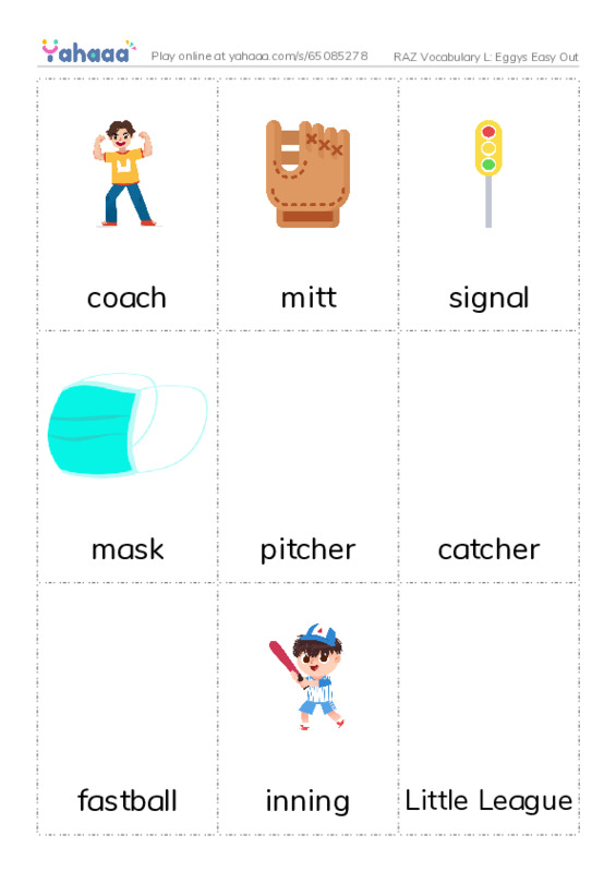 RAZ Vocabulary L: Eggys Easy Out PDF flaschards with images