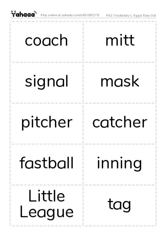 RAZ Vocabulary L: Eggys Easy Out PDF two columns flashcards
