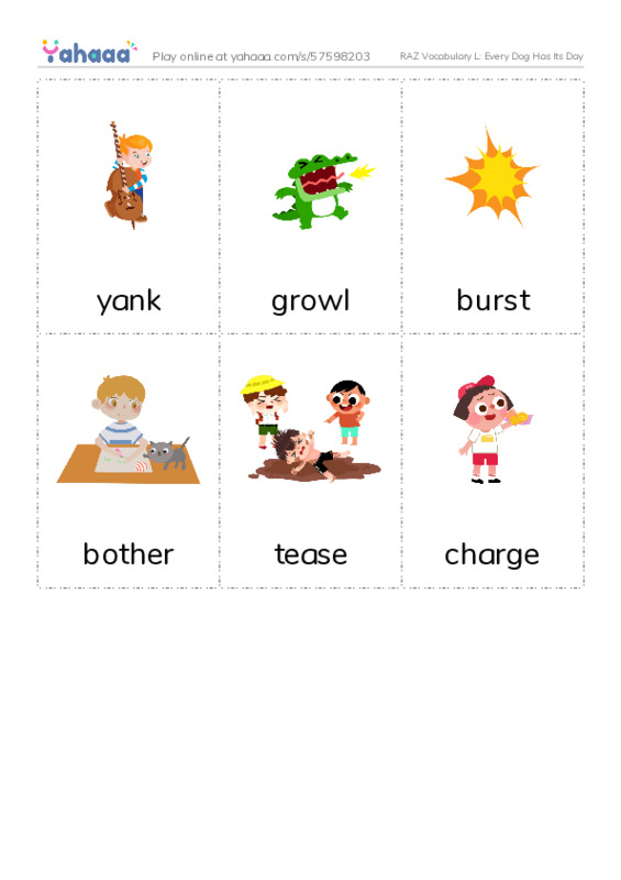 RAZ Vocabulary L: Every Dog Has Its Day PDF flaschards with images