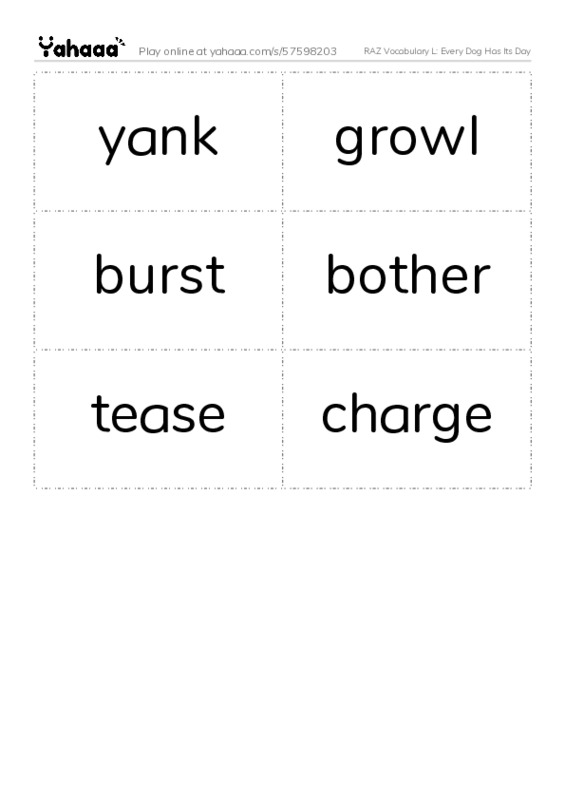 RAZ Vocabulary L: Every Dog Has Its Day PDF two columns flashcards