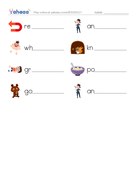 RAZ Vocabulary L: Goldilocks and the Three Bears PDF worksheet writing row