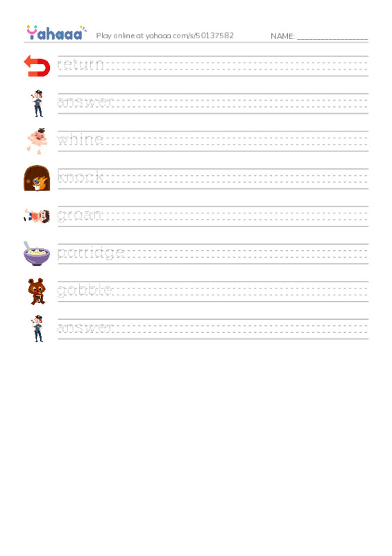 RAZ Vocabulary L: Goldilocks and the Three Bears PDF write between the lines worksheet