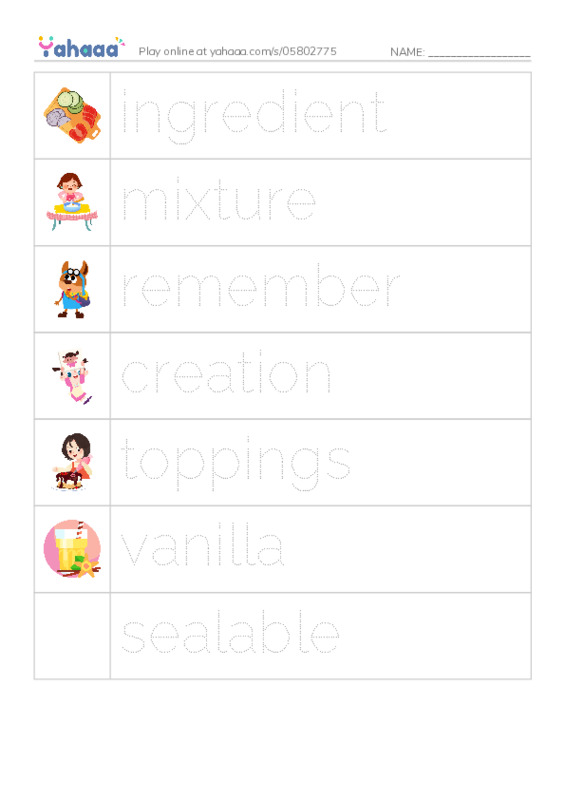 RAZ Vocabulary L: How to Make Ice Cream PDF one column image words